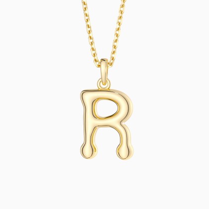 Bubble Initial Letter R Pendant Necklace