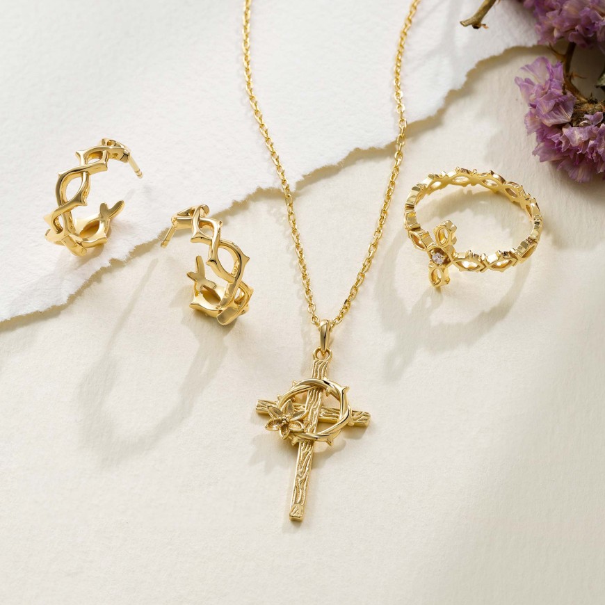 Crown of Thorns Lily Cross Pendant Necklace