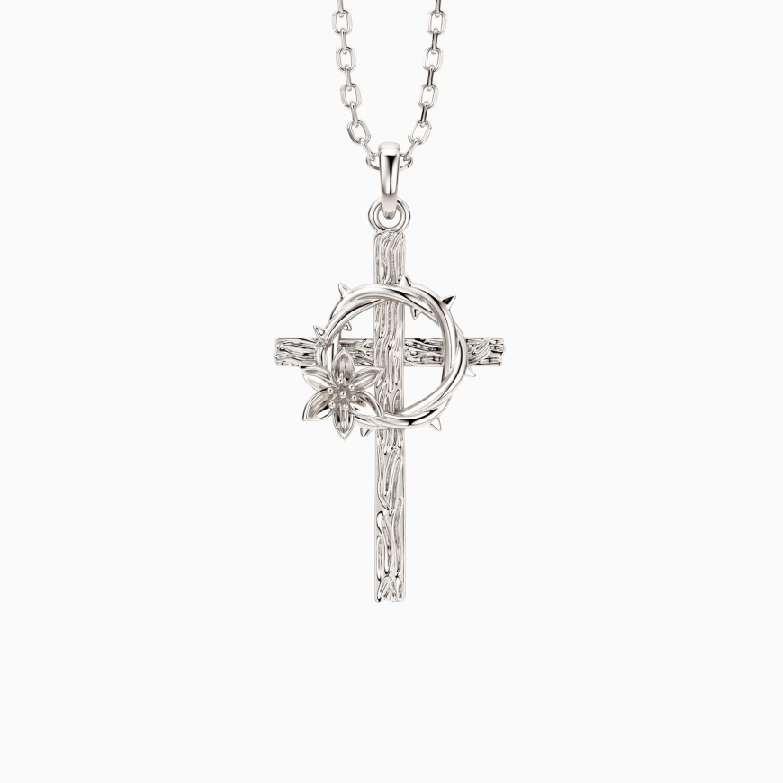 Crown of Thorns Lily Cross Pendant Necklace