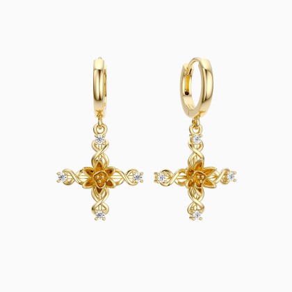 Floral Cross Tulip Hoop Earrings