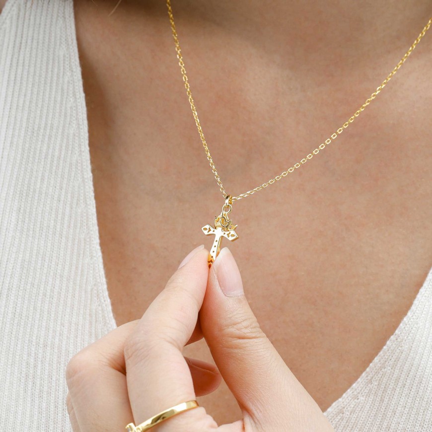 Fleur-de-Lis Cross with Crown Necklace
