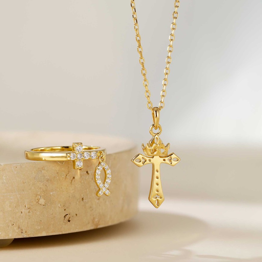 Fleur-de-Lis Cross with Crown Necklace