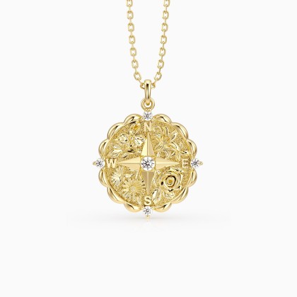 Floral Blessing Compass Medallion Necklace