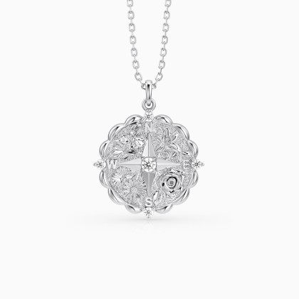 Personalized Floral Blessing Compass Medallion Necklace